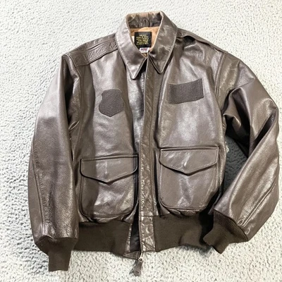 Vintage Avirex Type A-2 Leather Flight Jacket Mens 44 Brown Bomber USA Made - image 1 of 4