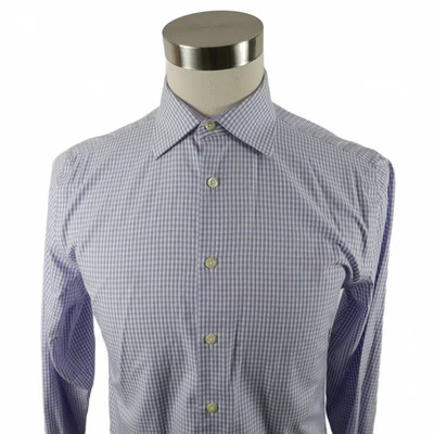 Рубашка мужская Egara не железная современный крой на пуговицах фиолетовая клетчатая 15 32/33 - Изображение 1 из 4