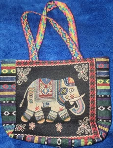 Boho Elephant Embroidered Tote Bag Ethnic Handmade Colorful Festival Purse - Picture 1 of 7