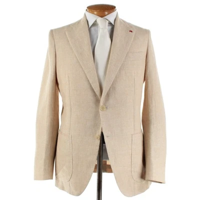 Traje de dos piezas Isaia nuevo con etiquetas mezcla de lino/lana talla 50R (40R EE. UU.) en pata de gallo tostado Foto 1 de 4