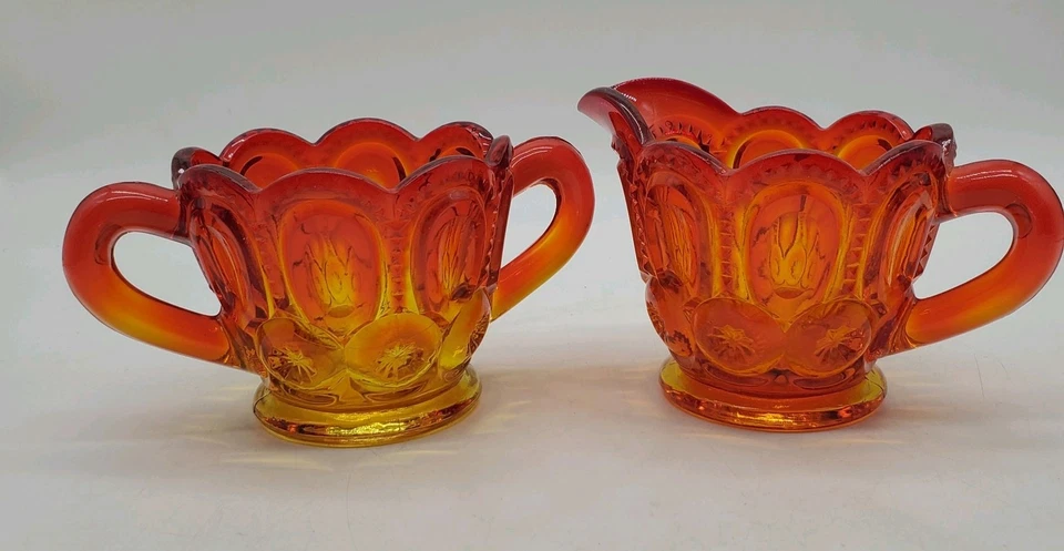 Винтажный LE Smith Amberina Moon and Star сливочник и открытая сахарница комплект пара MCM - Изображение 1 из 4