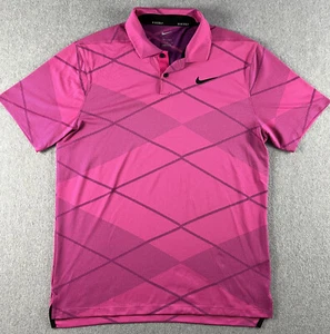 Nike Dri-Fit Polo Shirt Men's M Golf Hot Pink Geometric AOP Lightweight Casual - Picture 1 of 8