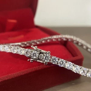 Bracciale Tennis Moissanite 6,20CTW Taglio Tondo Certificato DEF Placcato Oro Bianco 14K - Foto 1 di 7