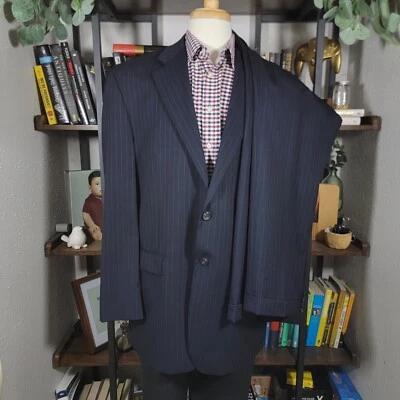 Chaps Men's 2PC Sport Coat Pants Two Button Deep Navy Pinstriped Wool 44L 38x30 - Image 1 of 4