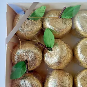 NEW IN BOX UNOPENED VTG Rauch Shiny Gold Satin Silk Apple Christmas Ornaments 12 - Picture 1 of 18