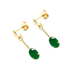 9ct Gold Real Emerald Oval Short Drop Earrings Made in UK Birthday Gift Boxed