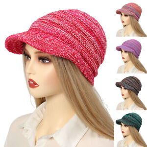 Winter Womens Keep Warm Caps Brim Hat Stitching Plush Hats Knit Crochet Beanie*