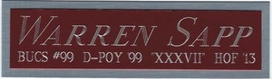 WARREN SAPP BUCS NAMEPLATE FOR AUTOGRAPHED Signed FOOTBALL-HELMET-JERSEY-PHOTO - Picture 1 of 8