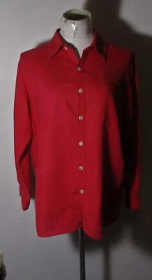 Linen DRESSBARN Burgundy Red 100% Linen Oversized Long Sleeve Shirt Size S - Image 1 of 4