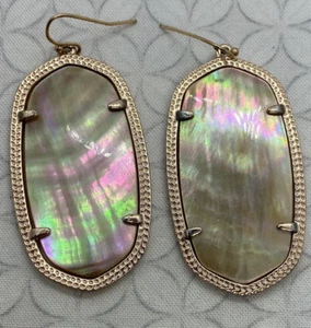 Kendra Scott Brown Mother Of Pearl Danielle Earrings Rose Gold Tone Used (B) - Picture 1 of 14