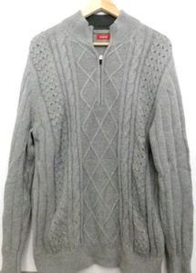 Izod Men Sweater Heather Gray Size Large Cotton Cable Knit 1/4 Zip Pullover - Picture 1 of 4