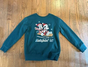 Disney Jumping Beans Girls 8 Green Mickey Minnie Mouse Sleighin’ It Sweatshirt - Picture 1 of 3