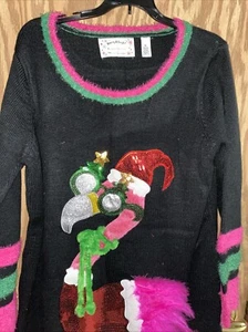 UGLY Tunika WEIHNACHTSPULLOVER ausgefallen gefiedert rosa Flamingo XL EUC - Bild 1 von 7