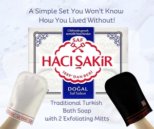 Haci Sakir Turkish Bath Soap with Exfoliating Mitts, Unisex Self-Care Gift Set - Picture 1 of 7