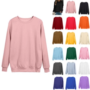 Womens Long Sleeve Solid Baggy Sweatshirt Ladies Casual Crew Neck Pullover Tops - Picture 1 of 36