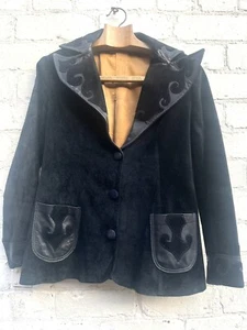 Vintage 1970s navy blue suede jacket leather appliqué lapels hippy bohemian 10 - Picture 1 of 17