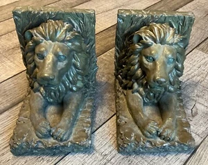 Ensemble porte-livres vintage tête de lion lourds figurines félin mâle décoration bibliothèque - Photo 1/5