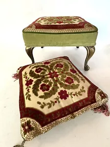 12” Petite Square Floral Design Velour Foot Stool & Pillow Footstool - Picture 1 of 8