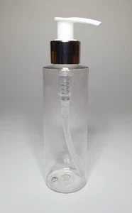 100 ml PET Kunststoff klare zylindrische Flaschen & glänzende silber/weiße Lotion Pumpe - Bild 1 von 1