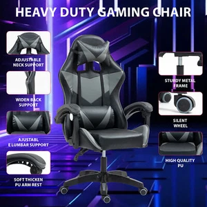 Gaming Chair Ergonomic Massage Computer Chair with Lumbar Height Adjustable Grey - Picture 1 of 8