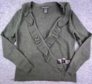 Cárdigan suéter envolvente Elena Solano para mujer pequeño verde oliva hebilla lana merino - Imagen 1 de 6