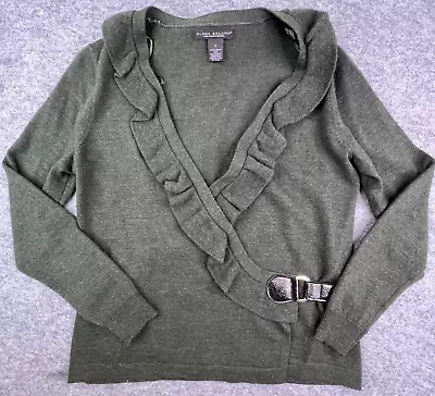 Elena Solano Wrap Cardigan Sweater Womens Small Green Olive Buckle Merino Wool - Image 1 of 4