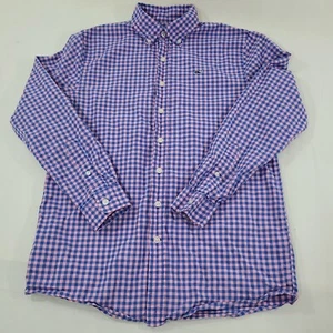 Vineyard Vines Whale Shirt Boys Large Blue Plaid Button Up Long Sleeve Youth 16 - Picture 1 of 5