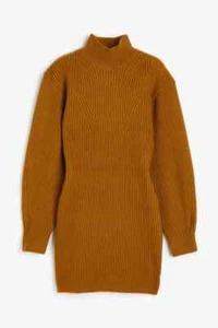 Neu H&M Strickkleid ockergelb Wollmischung dehnbar Rollkragen 1100903 XS - Bild 1 von 6
