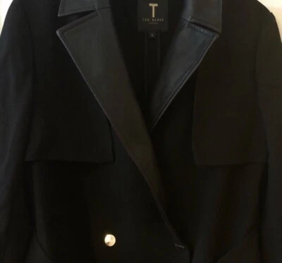 Ted Baker Damas Negro Mac Gabardina con Bordes de Cuero Talla 4/talla 2/REINO UNIDO 10 Foto 1 de 4