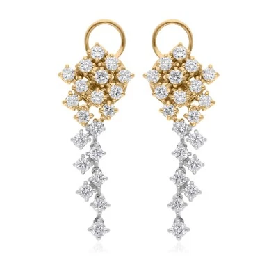 1.60 Ct Lab Grown CVD Diamond Dangle Earrings 14k Two Tone Gold Engagement Gift - Image 1 of 4