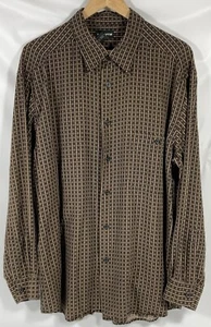 Claiborne Shirt Men's XL Long Sleeve Casual Dress Tan Black Geometric 100% Rayon - Picture 1 of 11