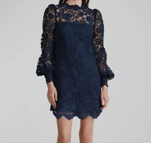 $495 Zac Posen Women's Blue Guipure Long-Sleeve Lace Mini Dress Size 6 - Picture 1 of 4