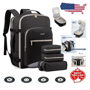 40L Waterproof Carry-On Travel Backpack - Luggage for 17" Laptop & Packing Cubes - Picture 1 of 10