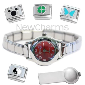Red Round Italian Charm Watch with Bracelet and Tool & Stainless Steel Charms - Picture 1 of 6