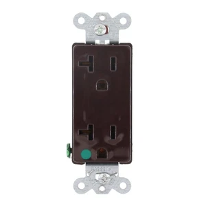 HUBBELL HBL2182 STRAIGHT BLADE DUPLEX RECEPTACLE, 2P, 3W, +G, 20A, 125V, BROWN - Picture 1 of 3