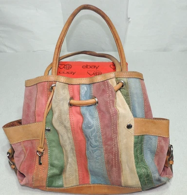 Cartera de hombro multicolor de gamuza de cuero fósil vintage con llave fósil Foto 1 de 4