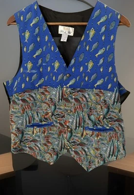 Art of Silk Hawaiian Tropical Fish Silk Tuxedo Vest Men’s Size Medium - Image 1 of 4