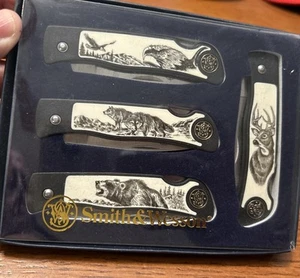 2005 Smith & Wesson Wildlife Scrimshaw Art "Pam Essex" Folding Knife Set New - Picture 1 of 4