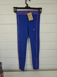 Nike Pro Kids Girls Blue Pink Mid Rise Full Length Dri Fit Training Pants Sz MED - Picture 1 of 6