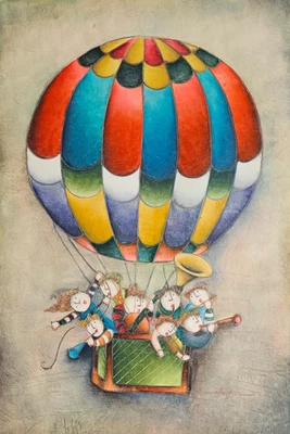 Joyce Roybal Hot Air Balloon HAND SIGNED Impasto Painting Canvas music art LARGE - Image 1 of 4