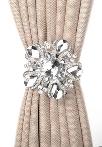 SUQ I OME Luxury Big Crystal Magnetic Curtain Tieback Holdback Flower Silver  - Picture 1 of 9