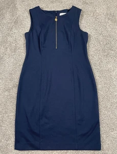 Calvin Klein Dress Womens 12 Navy Blue Sheath Pencil Classic 1/2 Zip Preppy Mini - Picture 1 of 8
