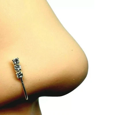 Naso Borchia Clip On Line Bracciale 2mm Zirconi Gemme Argento 925 Antipiercin... - Immagine 1 di 4