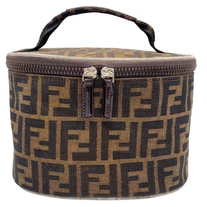 FENDI Zucca Vanity Bag Pouch Handbag Canvas Leather Brown Authentic From Japan - Picture 1 of 13