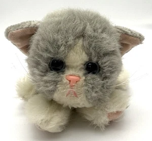 Vintage Tyco Kitty Kätzchen grau & weiß Katze mit Halsband schnurrend Plüschtier - Bild 1 von 8