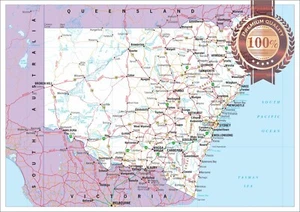 NEW SOUTH WALES STATE ROADS AUSTRALIA MAP OF NSW WALL CHART PRINT PREMIUM POSTER - Picture 1 of 6