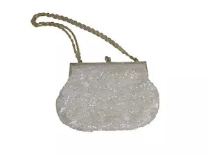 Bolso de Bellas Artes De Colección Años 50 Cartera Blanca con Cuentas y Lentejuelas Iridiscentes - Imagen 1 de 10