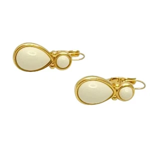 Pendientes perforados vintage Monet lágrima blanca colgante palanca trasera tono dorado - Imagen 1 de 10