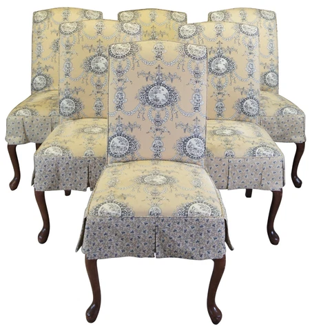 6 Vintage Lillian August Queen Anne Skirted Neoclassical Cherry Dining Chairs 40 Cover