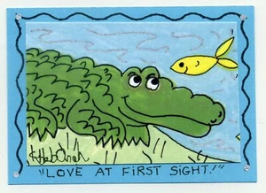 LOVE AT FIRST SIGHT! - ALLIGATOR & FISH / FLORIDA FOLK ART print IN A MAGNET - Picture 1 of 1